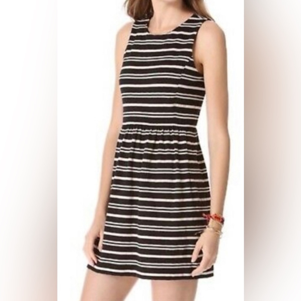 Madewell Afternoon Mini Dress Textured Black Cream Striped Zip Size XS